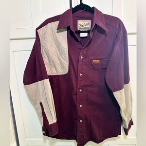 Vintage Woolrich Men's Burgundy and Cream Shirt